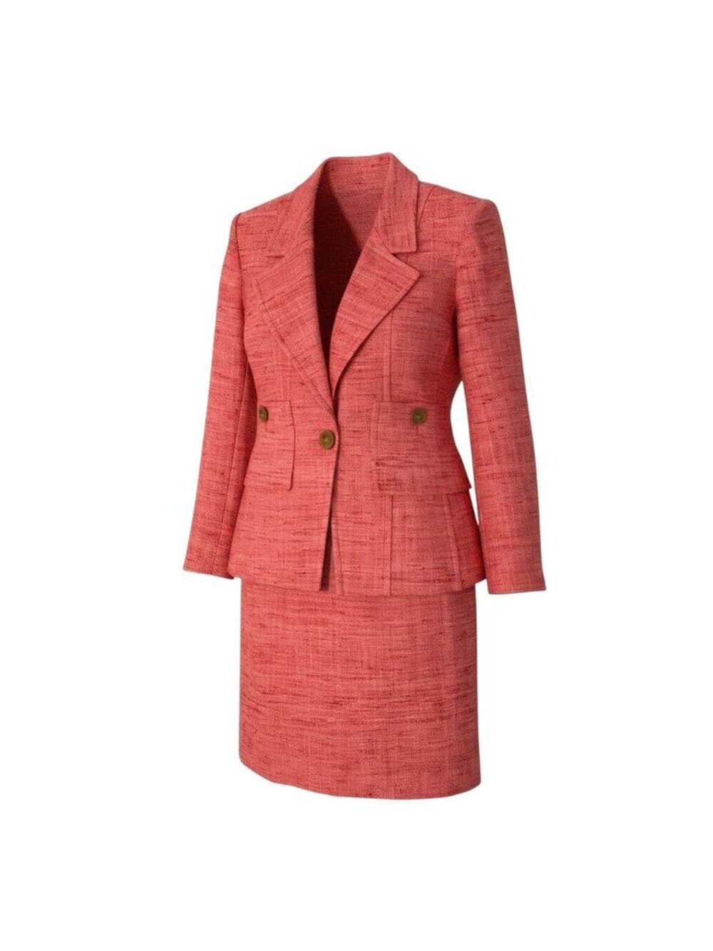Saint Laurent Set Skirt Suit Tweed Jacket Knee-length Pink Silk